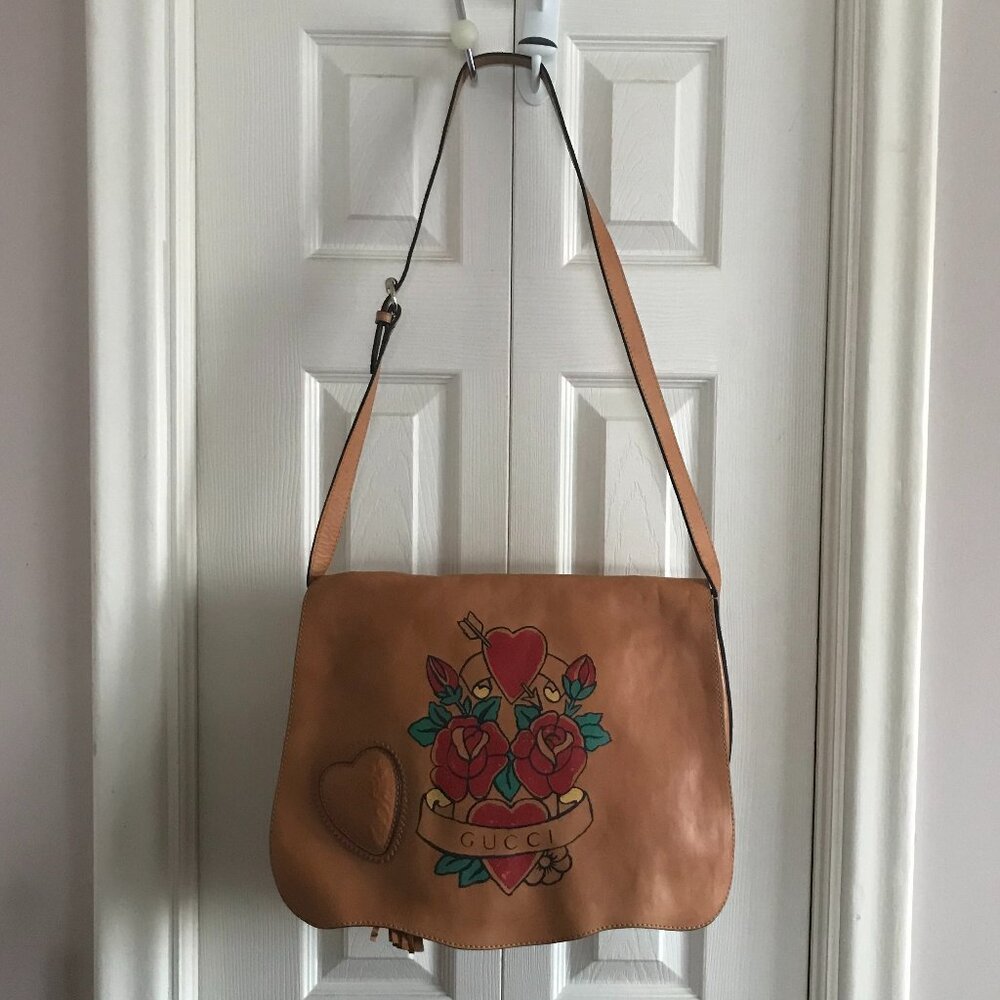 Gucci Tattoo Heart Tribeca Messenger Bag AUTHENTIC Excellent Condition
